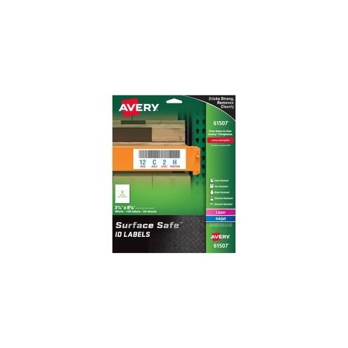 Avery&reg; Water-resistant Surface Safe ID Labels - Removable Adhesive - 3 1/4" Width x 8 3/8" Length - Rectangle - Laser, Inkjet - White - Polyester - 3 / Sheet - 50 Total Sheets - 150 / Pack
