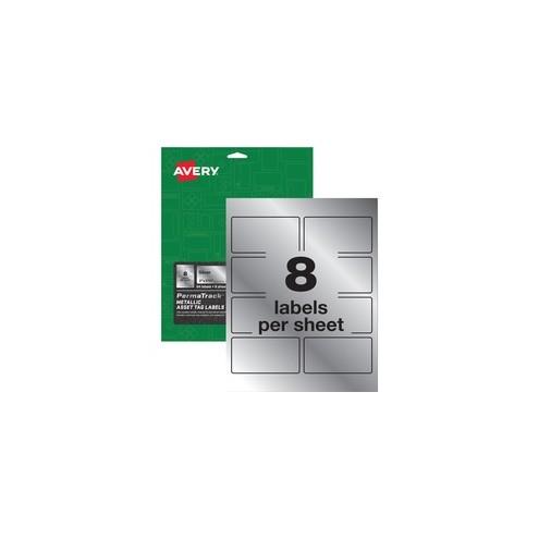 Avery&reg; PermaTrack Metallic Asset Tag Labels - Permanent Adhesive - 3 3/4" Width x 2" Length - Rectangle - Laser - White - Metal - 8 / Sheet - 64 Total Label(s) - 64 / Pack
