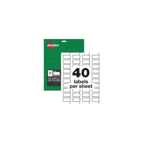 Avery&reg; PermaTrack Durable Asset Tag Labels - Permanent Adhesive - 1 1/2" Width x 3/4" Length - Rectangle - Laser - White - 40 / Sheet - 320 Total Label(s) - 320 / Pack