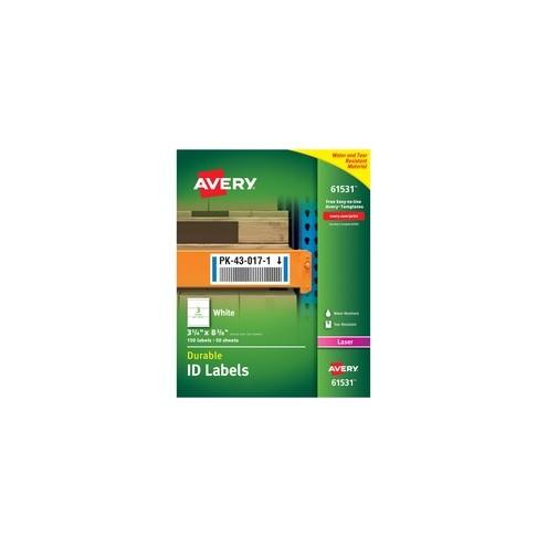 Avery&reg; Durable ID Labels - TrueBlock - Permanent Adhesive - 3 1/4" Width x 8 3/8" Length - Rectangle - Laser - White - Polyester, Film - 3 / Sheet - 150 / Box