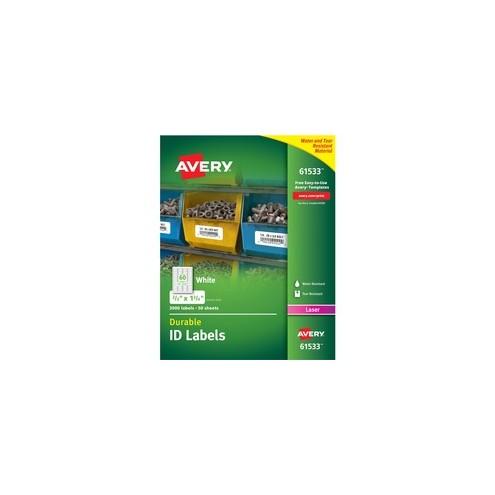 Avery&reg; Durable ID Labels - TrueBlock - Permanent Adhesive - 2/3" Width x 1 3/4" Length - Rectangle - Laser - White - Polyester - 60 / Sheet - 3000 Total Label(s) - 3000 / Box