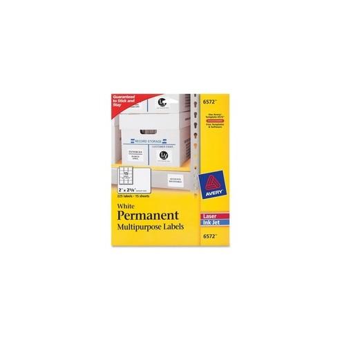 Avery&reg; ID Labels - Sure Feed - Permanent Adhesive - 2" Width x 2 5/8" Length - Rectangle - Inkjet, Laser - White - 15 / Sheet - 225 / Pack