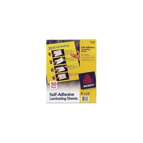 Avery&reg; Self-Adhesive Lamination - Laminating Pouch/Sheet Size: 9" Width x 12" Length - for Certificate - Self-adhesive, Photo-safe, Self-adhesive - Clear - 50 / Box