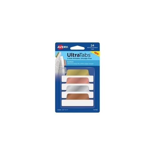 Avery&reg; Metallics Margin Ultra Tabs - 2-side Writable - Repositionable - Write-on Tab(s) - 1" Tab Height x 2.50" Tab Width - Gold, Silver, Rose Gold, Copper Tab(s) - 24 / Pack
