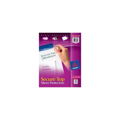 Avery&reg; Secure Top Sheet Protectors - For Letter 8 1/2" x 11" Sheet - 3 x Holes - Ring Binder - Clear - Polypropylene - 25 / Pack