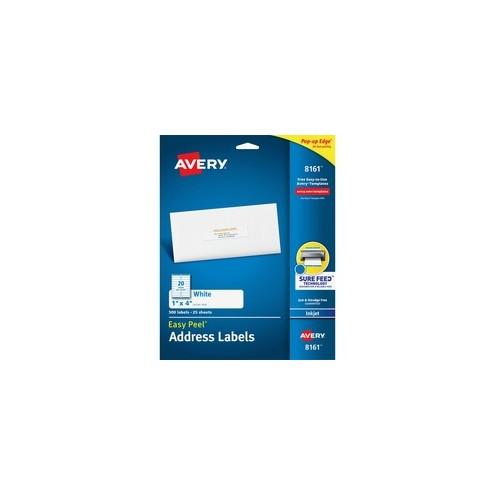 Avery&reg; Easy Peel Address Labels - Sure Feed - Permanent Adhesive - 1" Width x 4" Length - Rectangle - Inkjet - White - 20 / Sheet - 500 / Pack