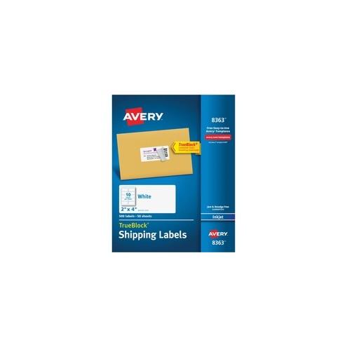 Avery&reg; TrueBlock Shipping Labels - Sure Feed - Permanent Adhesive - 2" Width x 4" Length - Rectangle - Inkjet - White - Paper - 10 / Sheet - 500 Total Label(s) - 500 / Box