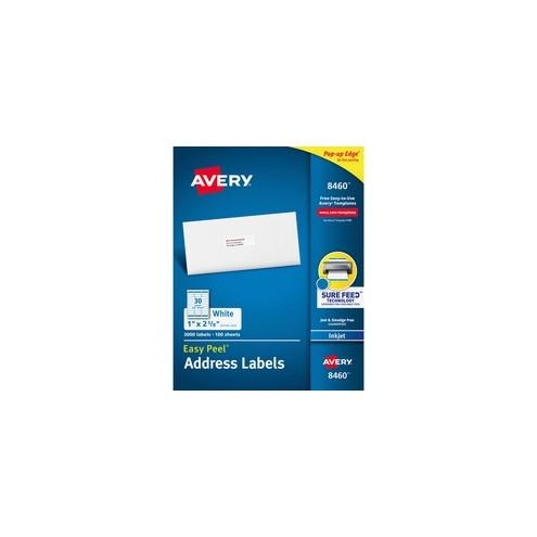 Avery&reg; Easy Peel Address Labels - Sure Feed - Permanent Adhesive - 1" Width x 2 5/8" Length - Rectangle - Inkjet - White - 30 / Sheet - 3000 / Box