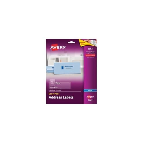 Avery&reg; Address Labels - Sure Feed - Permanent Adhesive - 1 21/64" Width x 4" Length - Rectangle - Inkjet - Clear - 14 / Sheet - 350 / Pack