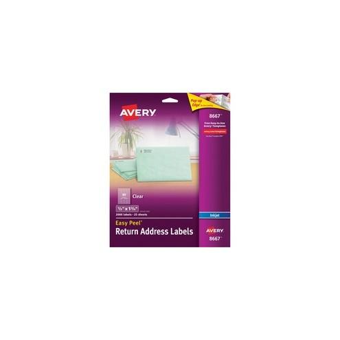 Avery&reg; Return Address Labels - Sure Feed - Permanent Adhesive - 1/2" Width x 1 3/4" Length - Rectangle - Inkjet - Clear - 80 / Sheet - 2000 / Pack