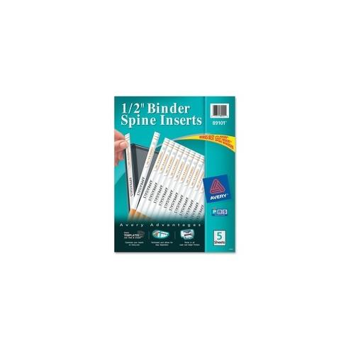 Avery&reg; 1/2" Binder Spine Inserts, 80 Inserts (89101) - 1/2" Sheet - White - Card Stock - 80 / Pack