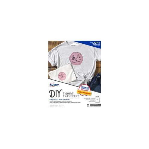 Avery Inkjet Print Iron-on Transfer Paper - Letter - 8 1/2" x 11" - Matte - 18 / Pack - White