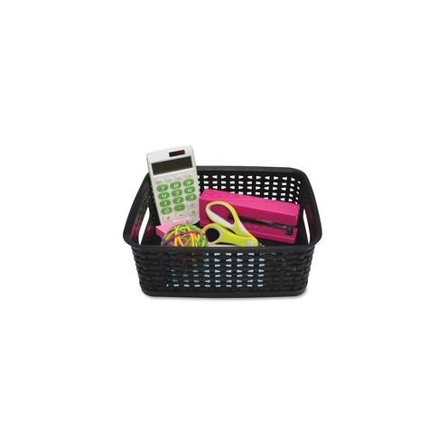 Advantus Plastic Weave Bins - 4" Height x 7.3" Width x 10" Depth - Desktop - Black - Plastic - 3 / Each