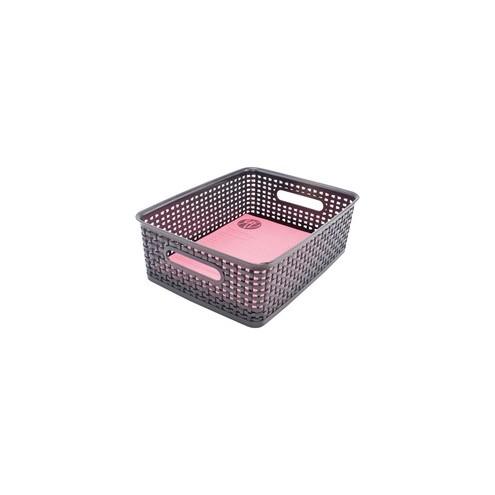 Advantus Plastic Weave Bins - 4.8" Height x 10.5" Width x 13.3" Depth - Desktop - Black - Plastic - 2 / Each