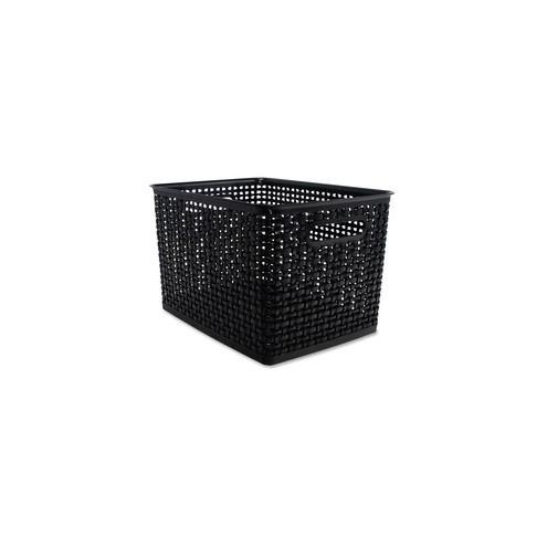 Advantus Plastic Weave Bin - Square - 13.5" Height x 10.5" Width x 8.8" Depth - Plastic - Black