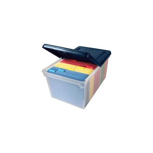 Advantus Extra-capacity File Tote with Lid - External Dimensions: 23.5" Width x 14.5" Depth x 11.3"Height - Media Size Supported: Letter - Stackable - Plastic - Clear, Navy - For File - 1 Each