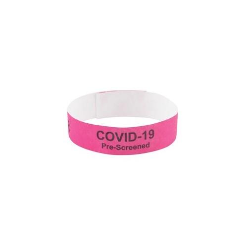 Advantus COVID Prescreened Visitor Wristbands - 3/4" Width x 10" Length - Rectangle - Pink - Tyvek - 100 / Pack