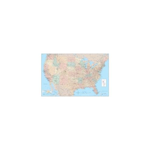 Advantus Laminated USA Wall Map - 50" Width x 32" Height - Assorted - Home, Office, Classroom - Laminated, Durable