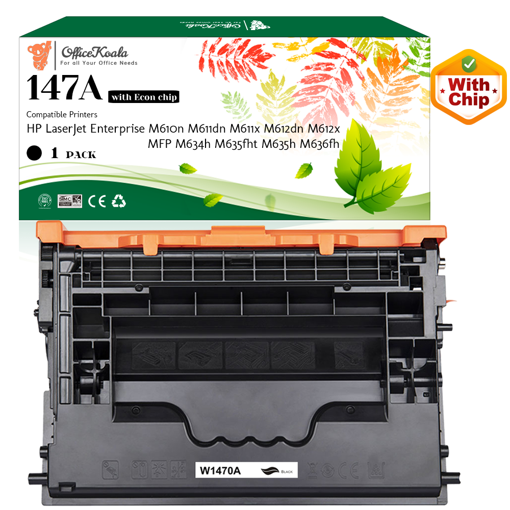 Office Koala 147A Black Toner Cartridges(with Econ Chip), Compatible with  HP LaserJet Enterprise M610n/M611dn/M611x/M612dn/M612x MFP M634h/M635fht/M635h/M636fh, 10500 Pages Yield  (Replacement for OEM Part W1470A)