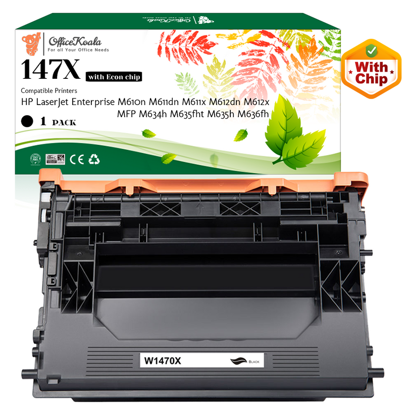 Office Koala 147X Black Toner Cartridges(with Econ Chip), Compatible with  HP LaserJet Enterprise M610n/M611dn/M611x/M612dn/M612x MFP M634h/M635fht/M635h/M636fh, 25200 Pages Yield  (Replacement for OEM Part W1470X)