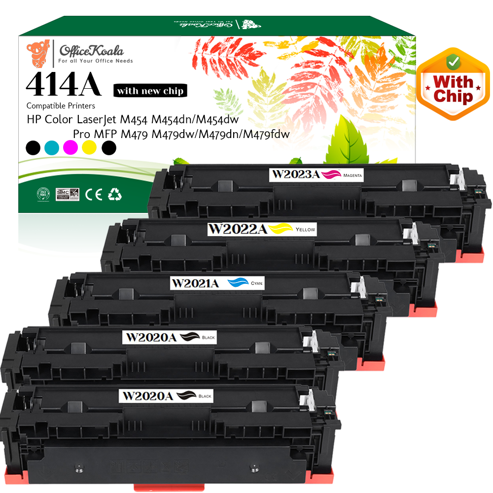 Office Koala 414A Toner Cartridges(with New Chip), 2x Black & 1x Cyan/Magenta/Yellow, Compatible with  HP Color LaserJet M454 M454dn/M454dw Pro MFP M479/M479dw/M479dn/M479fdw (Replacement for OEM Part  W2020A W2021A W2022A W2023A)