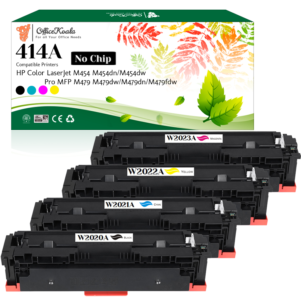 Office Koala 414A Black/Cyan/Magenta/Yellow Toner Cartridges(No Chip), Compatible with  HP Color LaserJet M454 M454dn/M454dw Pro MFP M479/M479dw/M479dn/M479fdw (Replacement for OEM Part W2020A W2021A W2022A W2023A)