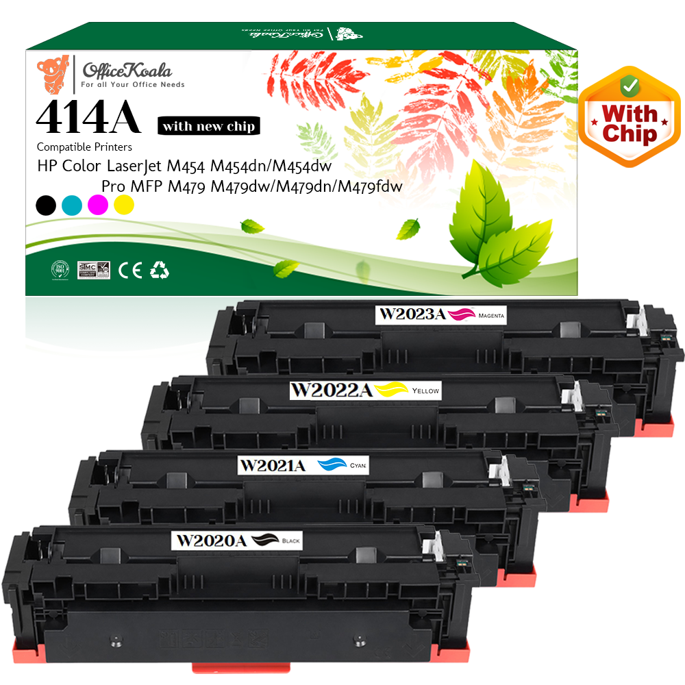 Office Koala 414A Black/Cyan/Magenta/Yellow Toner Cartridges(with New Chip), Compatible with  HP Color LaserJet M454 M454dn/M454dw Pro MFP M479/M479dw/M479dn/M479fdw (Replacement for OEM Part W2020A W2021A W2022A W2023A)