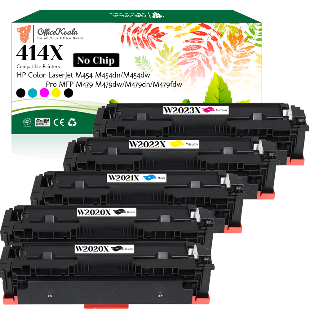 Office Koala 414X Toner Cartridges(No Chip), 2x Black & 1x Cyan/Magenta/Yellow, Compatible with  HP Color LaserJet M454 M454dn/M454dw Pro MFP M479/M479dw/M479dn/M479fdw (Replacement for OEM Part  W2020X W2021X W2022X W2023X)