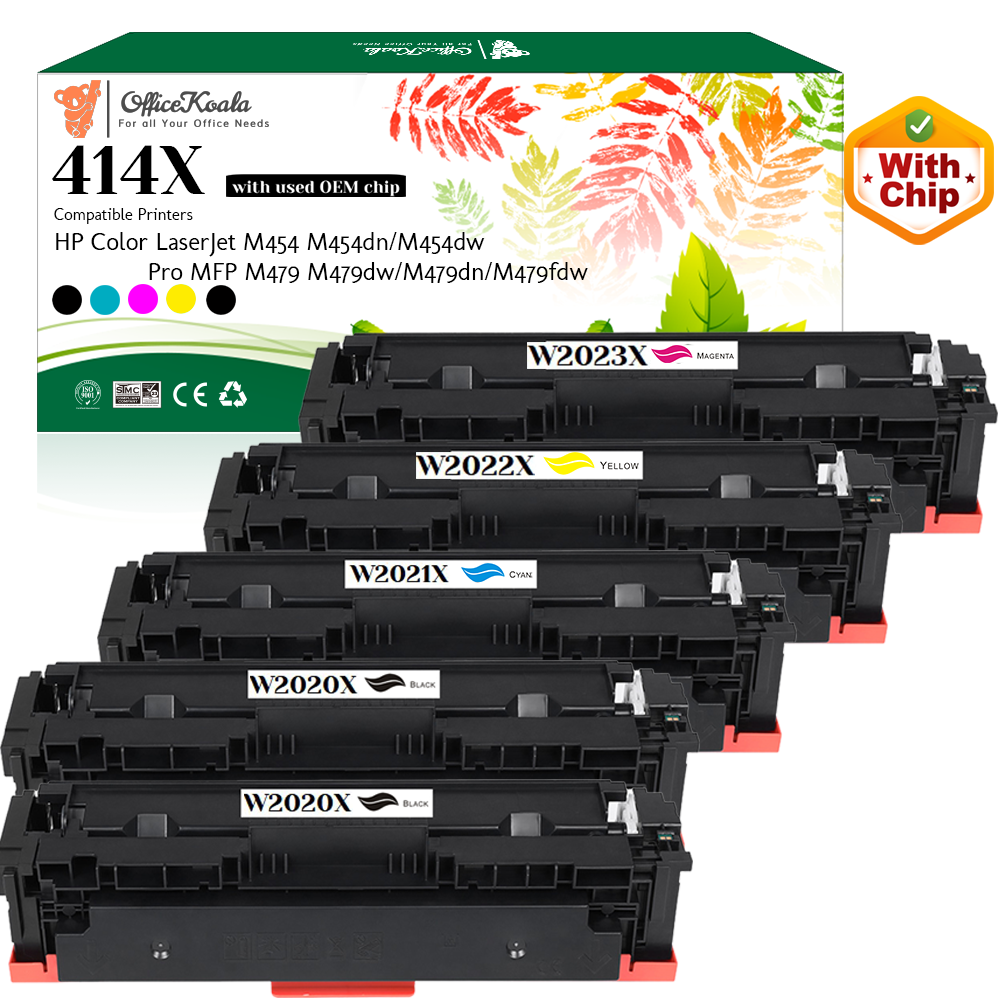 Office Koala 414X Toner Cartridges(with OEM Chip), 2x Black & 1x Cyan/Magenta/Yellow, Compatible with  HP Color LaserJet M454 M454dn/M454dw Pro MFP M479/M479dw/M479dn/M479fdw (Replacement for OEM Part  W2020X W2021X W2022X W2023X)