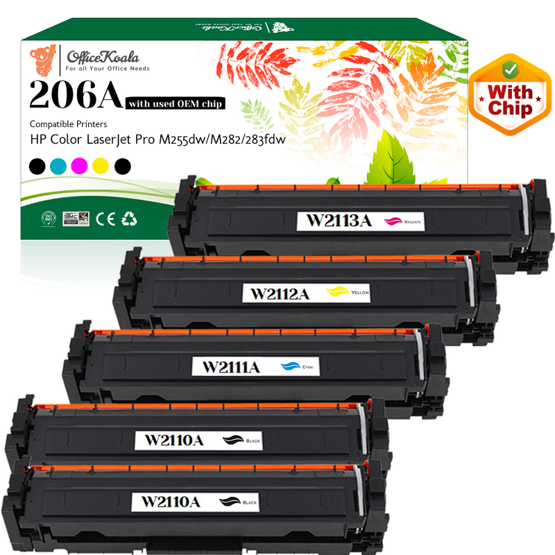 Office Koala 206A Toner Cartridges(with OEM Chip), 2x Black & 1x Cyan/Magenta/Yellow, Compatible with  HP Color LaserJet Pro M255dw/M282/283fdw (Replacement for OEM Part  W2110A W2111A W2112A W2113A)