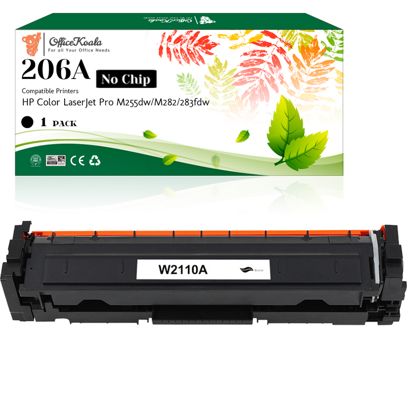 Office Koala 206A Black Toner Cartridges(No Chip), Compatible with  HP Color LaserJet Pro M255dw/M282/283fdw, 1350 Pages Yield  (Replacement for OEM Part W2110A)