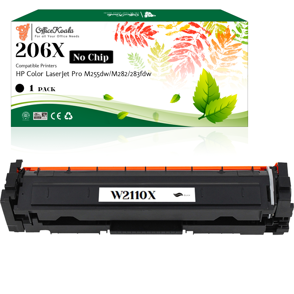 Office Koala 206X Black Toner Cartridges(No Chip), Compatible with  HP Color LaserJet Pro M255dw/M282/283fdw, 3150 Pages Yield  (Replacement for OEM Part W2110X)