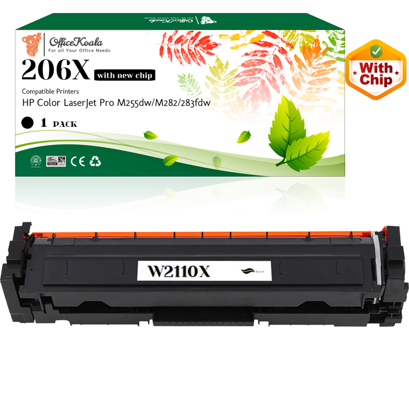 Office Koala 206X Black Toner Cartridges(with New Chip), Compatible with  HP Color LaserJet Pro M255dw/M282/283fdw, 3150 Pages Yield  (Replacement for OEM Part W2110X)
