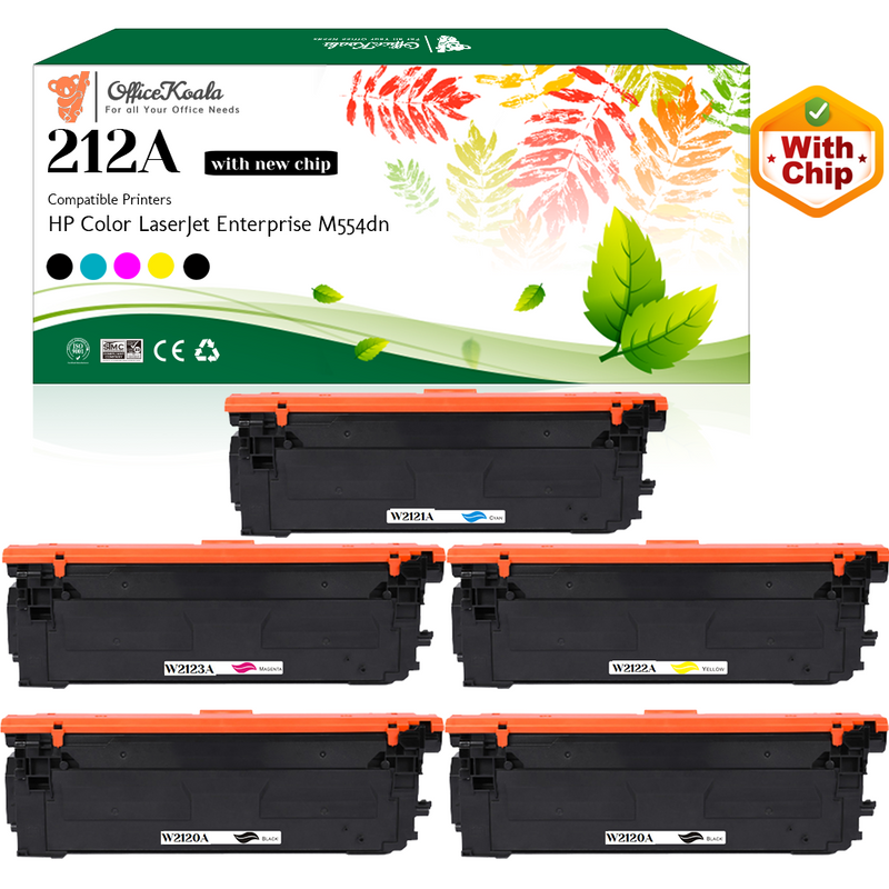 Office Koala 212A Toner Cartridges(with New Chip), 2x Black & 1x Cyan/Magenta/Yellow, Compatible with  HP Color LaserJet Enterprise M554dn (Replacement for OEM Part  W2120A W2121A W2122A W2123A)