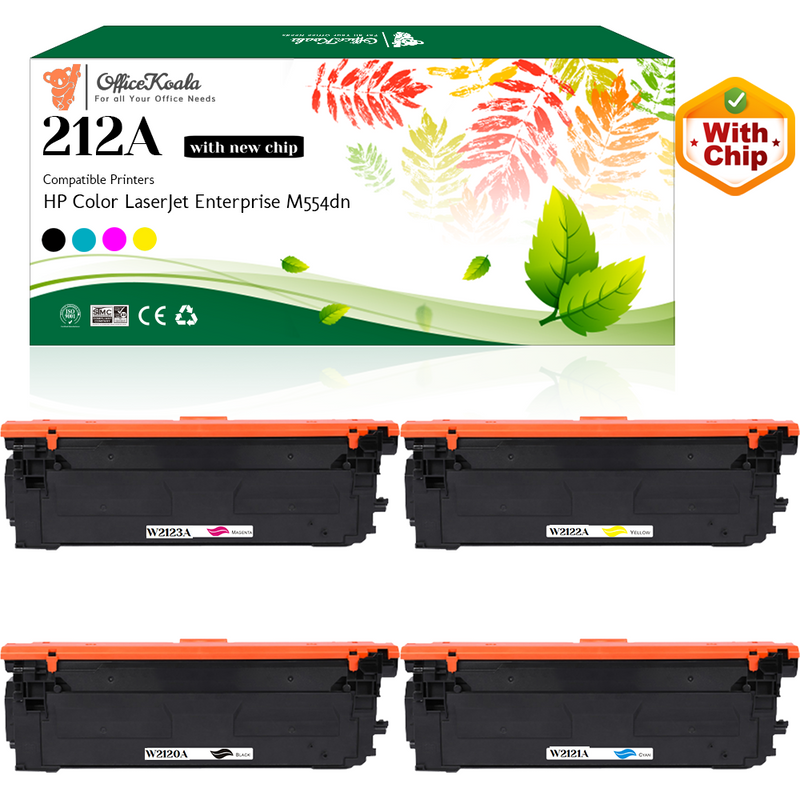 Office Koala 212A Black/Cyan/Magenta/Yellow Toner Cartridges(with New Chip), Compatible with  HP Color LaserJet Enterprise M554dn (Replacement for OEM Part W2120A W2121A W2122A W2123A)
