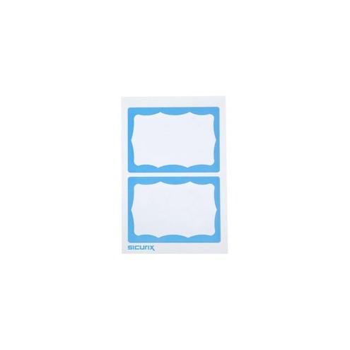 SICURIX Self-adhesive Visitor Badge - 3 1/2" Width x 2 1/4" Length - White, Blue - 100 / Box
