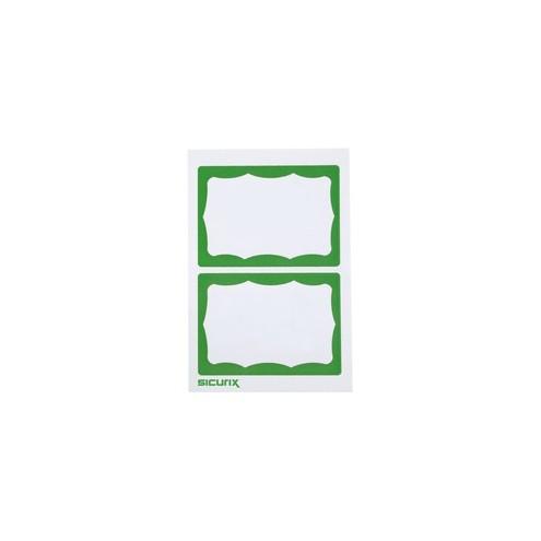 SICURIX Self-adhesive Visitor Badge - 3 1/2" Width x 2 1/4" Length - White, Green - 100 / Box
