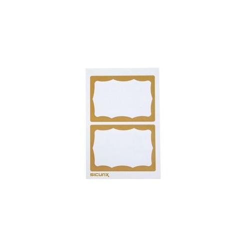 SICURIX Self-adhesive Visitor Badge - Removable Adhesive - 3 1/2" Width x 2 1/4" Length - Rectangle - Gold - 100 / Box
