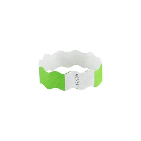 SICURIX Wavy Wristbands with Adhesive - 100 / Pack - Green - Tyvek