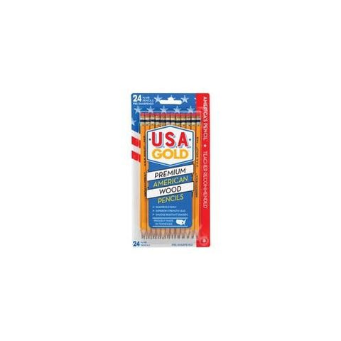 The Write Dudes USA Gold Prem American Cedar Pencils - #2 Lead - 2 mm Lead Diameter - Fine Point - Graphite Lead - Yellow Cedar Barrel - 24 / Pack