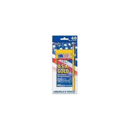 The Write Dudes USA Gold American Wood Pencils - 2HB Lead - Graphite Lead - Yellow Wood Barrel - 48 / Pack