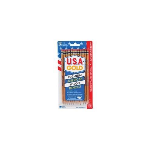 The Board Dudes USA Gold Natural Wood No. 2 Pencils - #2 Lead - Graphite Lead - Yellow Cedar Wood Barrel - 12 / Pack