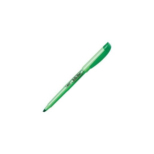 BIC Brite Liner Highlighters - Chisel Marker Point Style - Fluorescent Green Water Based Ink - 12 / Dozen