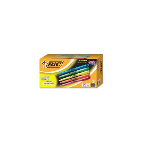 BIC Brite Liner Highlighters - Chisel Marker Point Style - Fluorescent Pink, Fluorescent Yellow, Fluorescent Blue, Fluorescent Green, Fluorescent Orange Water Based Ink - 24 / Set