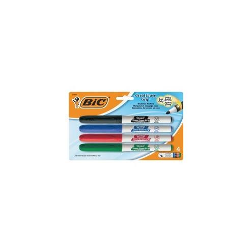 BIC Great Erase Fine Point Whiteboard Marker - Fine Marker Point - Blue, Black, Red, Green - 4 / Pack