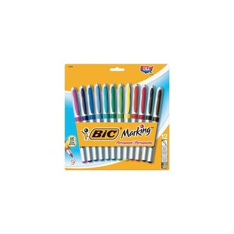 BIC Mark-it Ultra-Fine Point Permanent Marker - Ultra Fine Marker Point - Assorted - 12 / Set