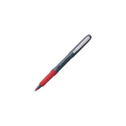 BIC Grip Roller Pens - Micro Pen Point - 0.5 mm Pen Point Size - Red - Metal Tip - 1 Dozen