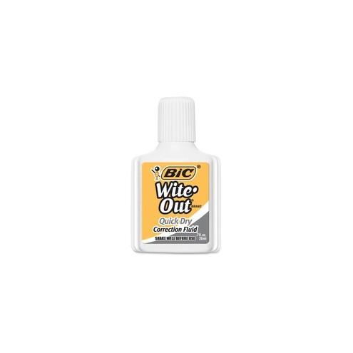 BIC Wite-Out Quick Dry Correction Fluid - Foam Brush Applicator - 0.68 fl oz - White - 1 / Pack