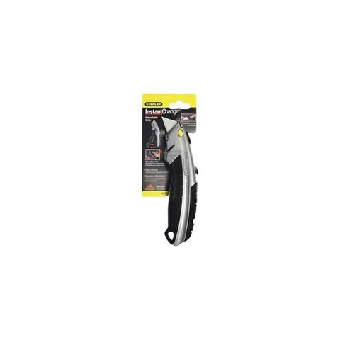 Stanley InstantChange Retractable Knife - Stainless Steel Blade - Retractable, Durable, Heavy Duty - Cast Metal - Black, Chrome - 6.5" Length - 1 Each
