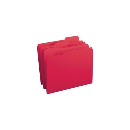 Business Source Reinforced Tab Colored File Folders - 1/3 Tab Cut - Red - Recycled - 100 / Box